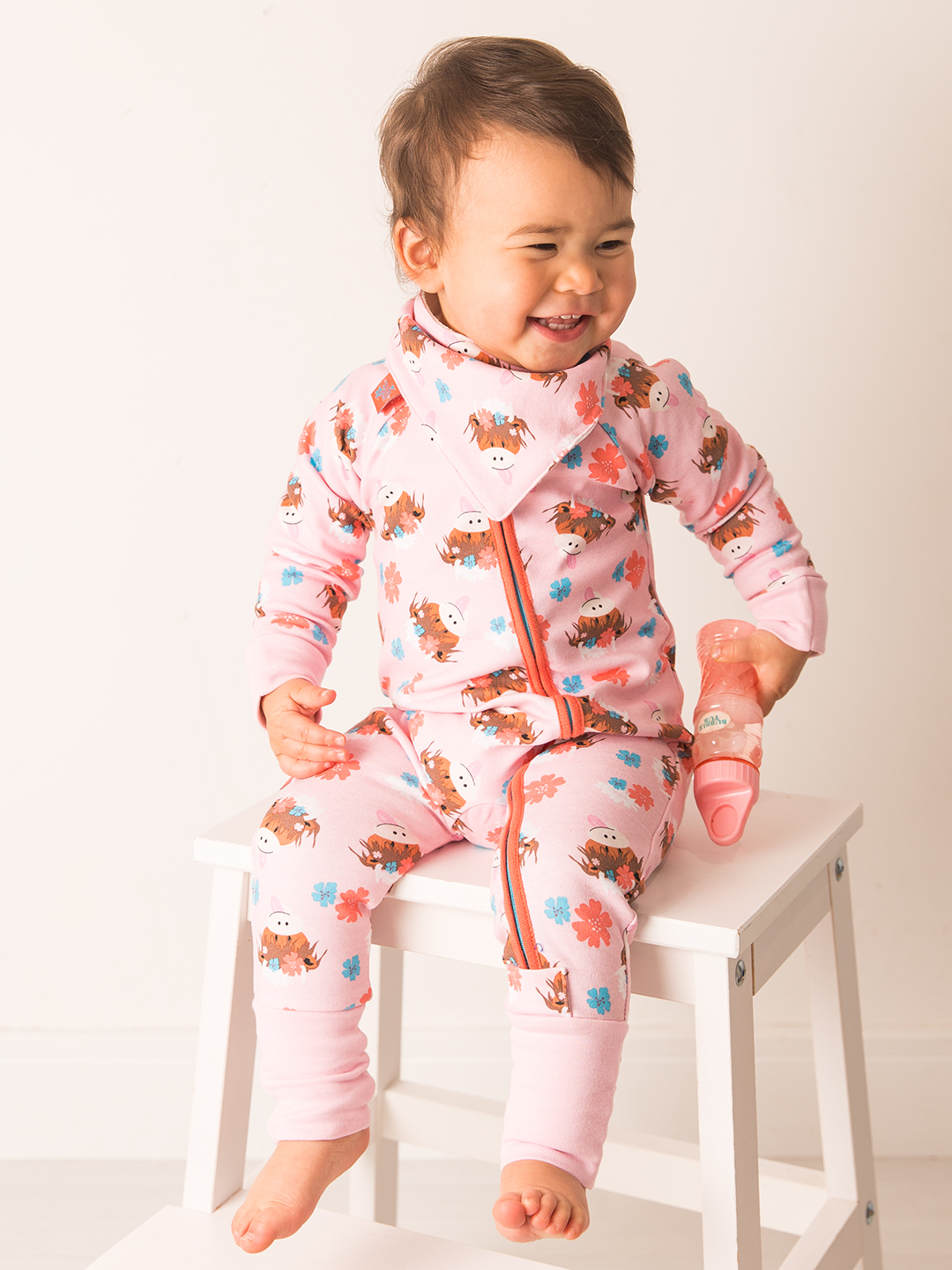 Bonnie Highland Cow Zip-Up Romper Jumpsuit