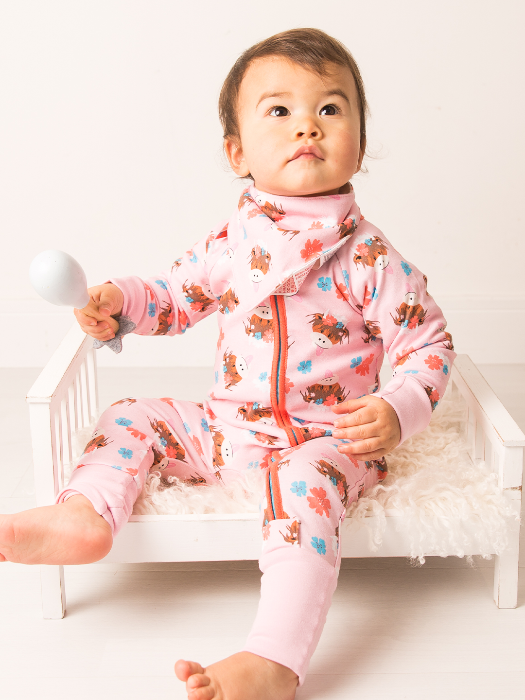 Bonnie Highland Cow Zip-Up Romper Jumpsuit